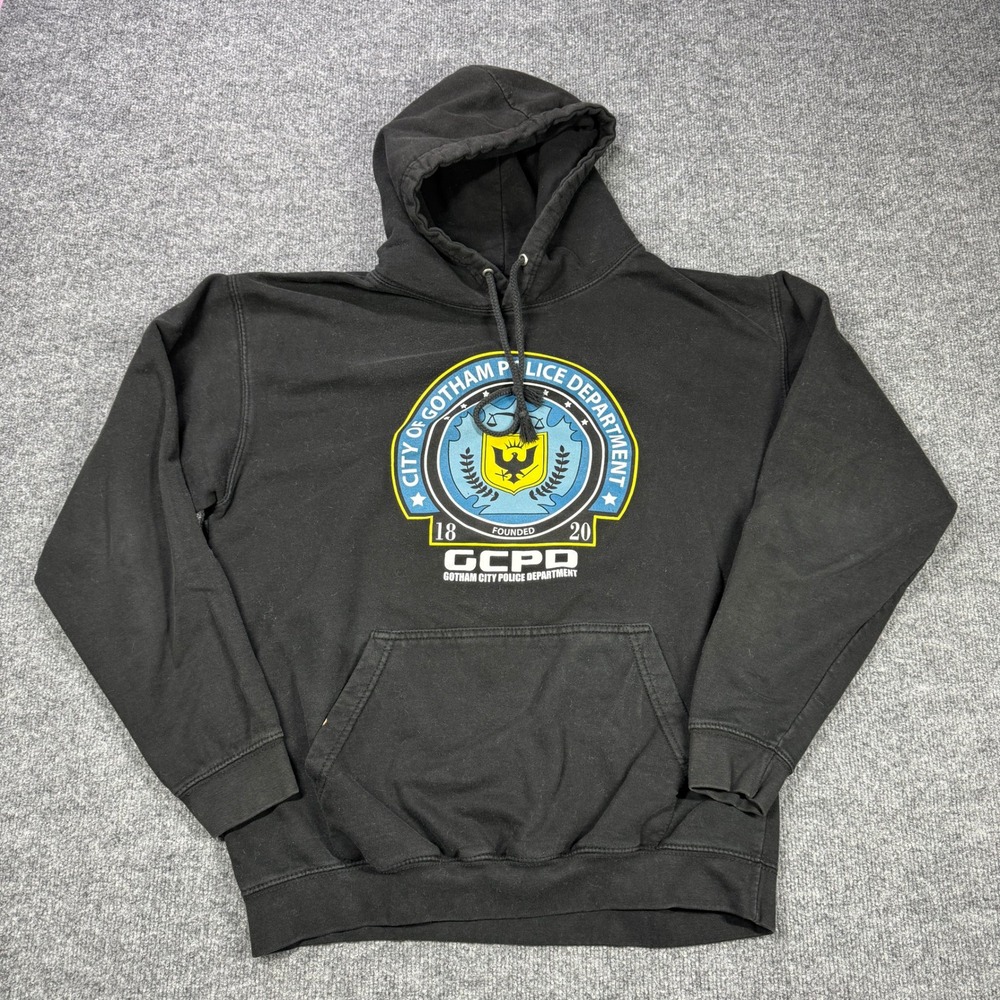 Six Flags GCPD Hoodie Mens L Black Pullover Gotham City Police Department Cap